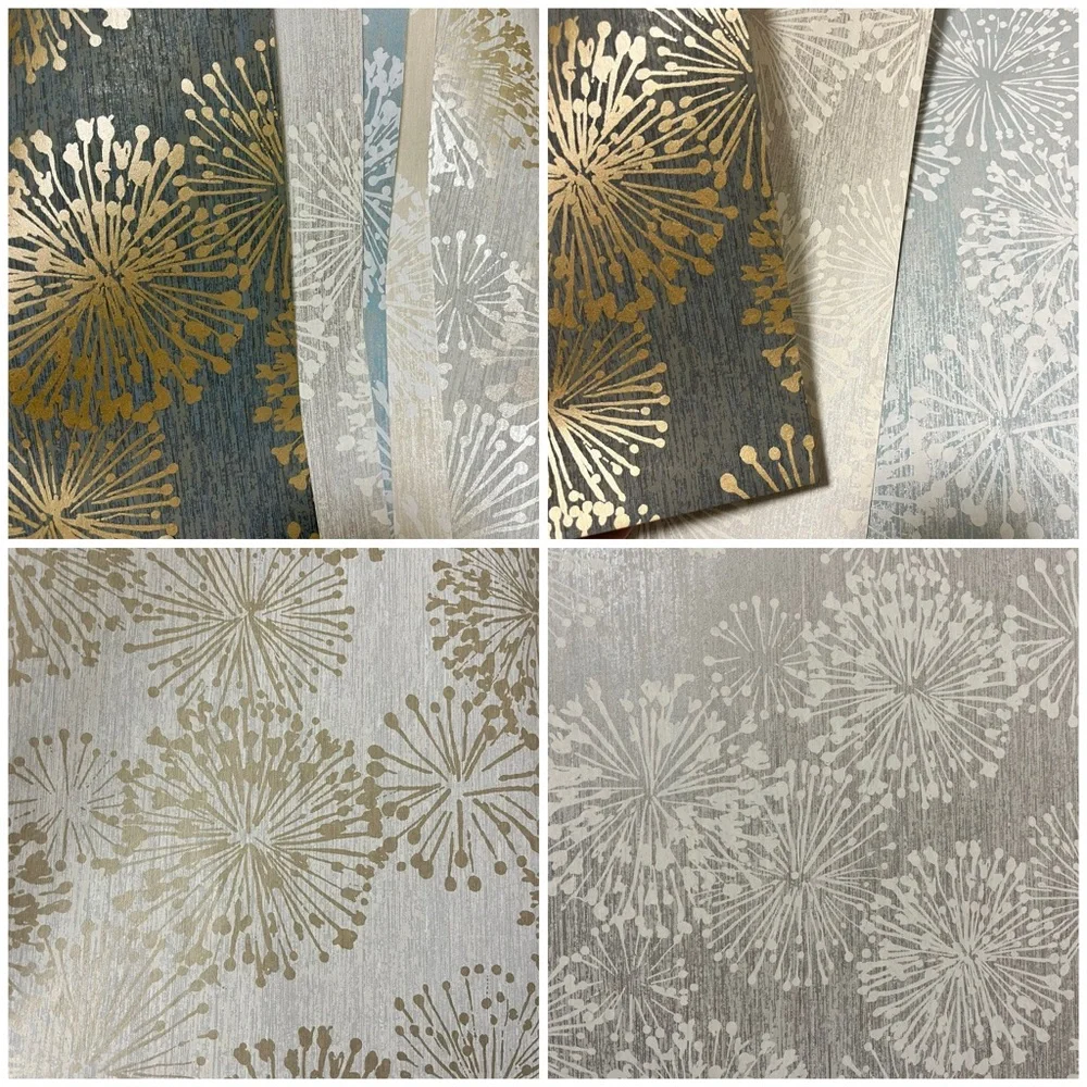 5 Large Wallpaper DIY Sheets W/Shiny Gold/Cream Floral/Fireworks Grandeur Design
